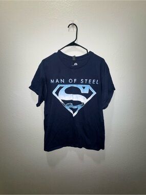 DC Comics Man of Steel Graphic Tee - Dark Blue with Light Blue Logo